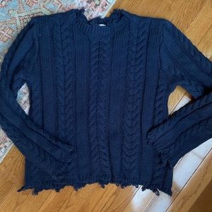 Blue cableknit sweater crewneck honey punch